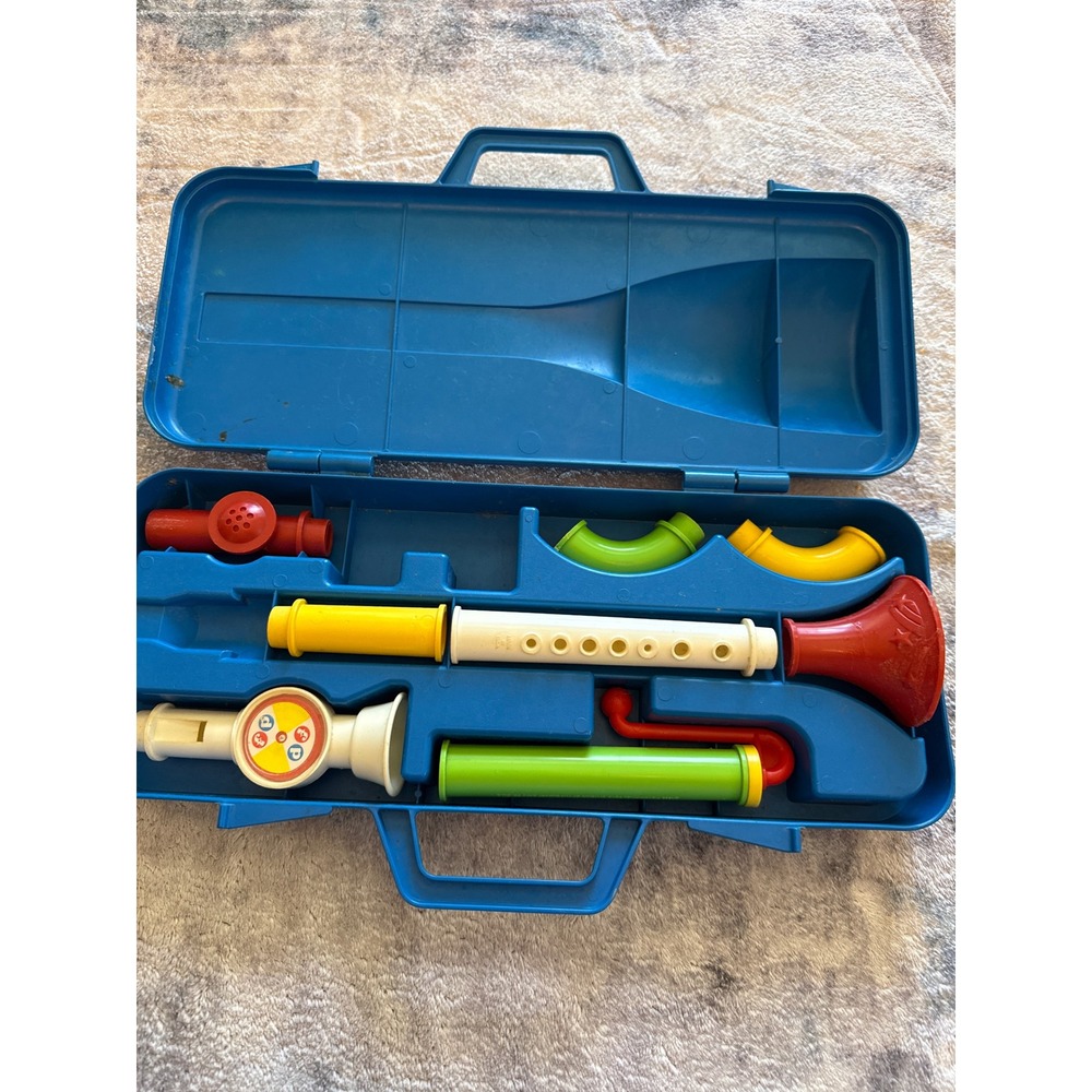 *PARTS* Vintage Fisher Price Crazy Combo Horn Set 464 Musical Toy 1984 Blue Case